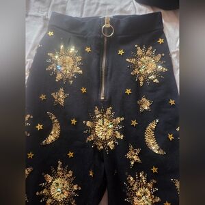 Black Sequin Star and Moon Women's Leggings